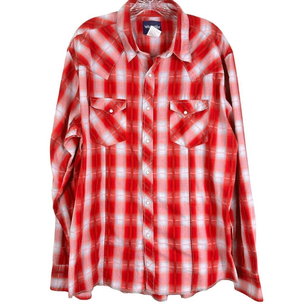 Wrangler Men's‎ Long Sleeve Plaid Western Shirt Red And White Plaid Size XL